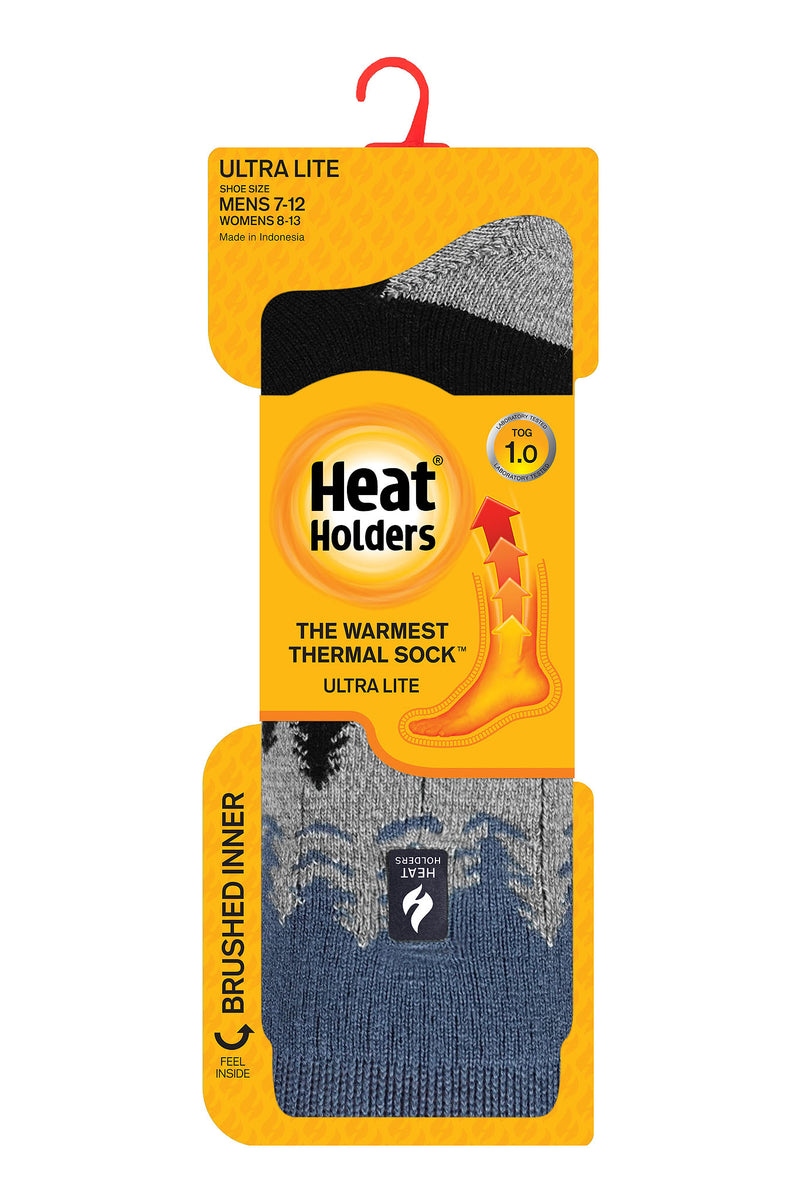Heat Holders Men's Balsam Ultra Lite Trees Patterned Thermal Crew Socks Black - Packaging