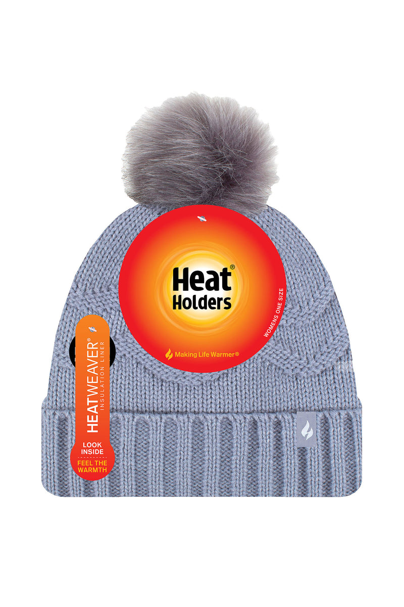 Heat Holders Courtney Roll-Up Hat with Pom Pom Dusty Blue - Packaging