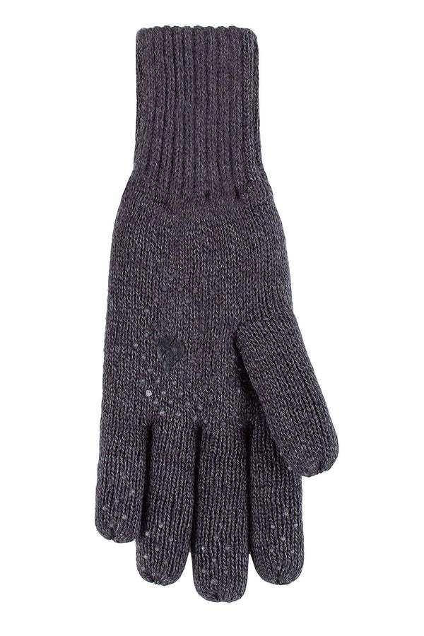 Heat Holders Men's Chase Flat Knit Twist Silicone Grip Thermal Gloves Navy #color_navy