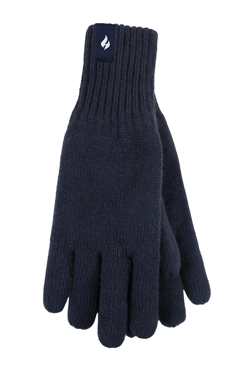 Heat Holders Men's Nevis Flat Knit Thermal Gloves Solid Navy