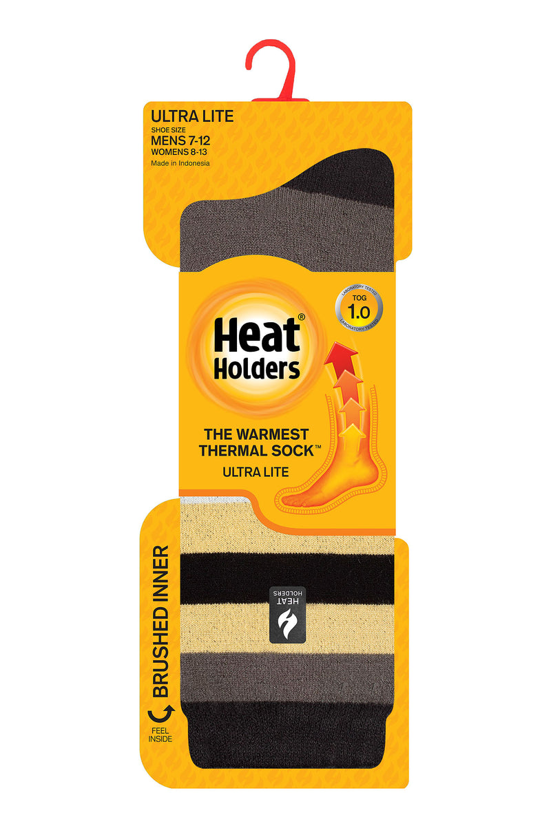 Heat Holders Men's Phillip Ultra Lite Multi Stripe Thermal Crew Sock Charcoal/Yellow - Packaging