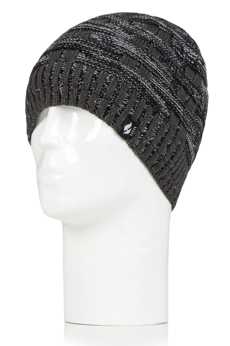 Heat Holders Men's Shaun Snowsports Basketweave Knit Thermal Hat Black/Light Grey