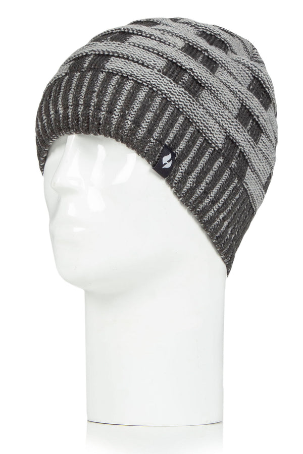 Heat Holders Men's Shaun Snowsports Basketweave Knit Thermal Hat Charcoal/Cream #color_charcoal/cream