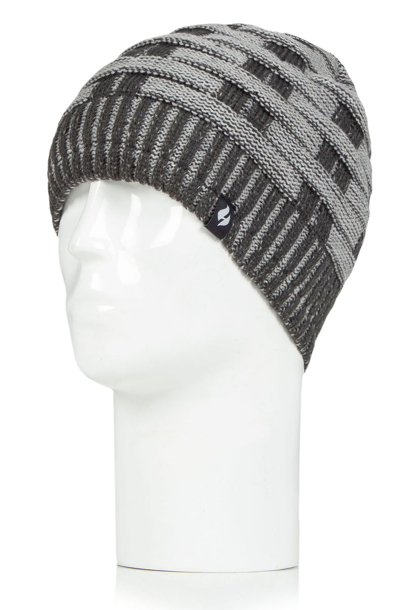 Heat Holders Men's Shaun Snowsports Basketweave Knit Thermal Hat Charcoal/Cream
