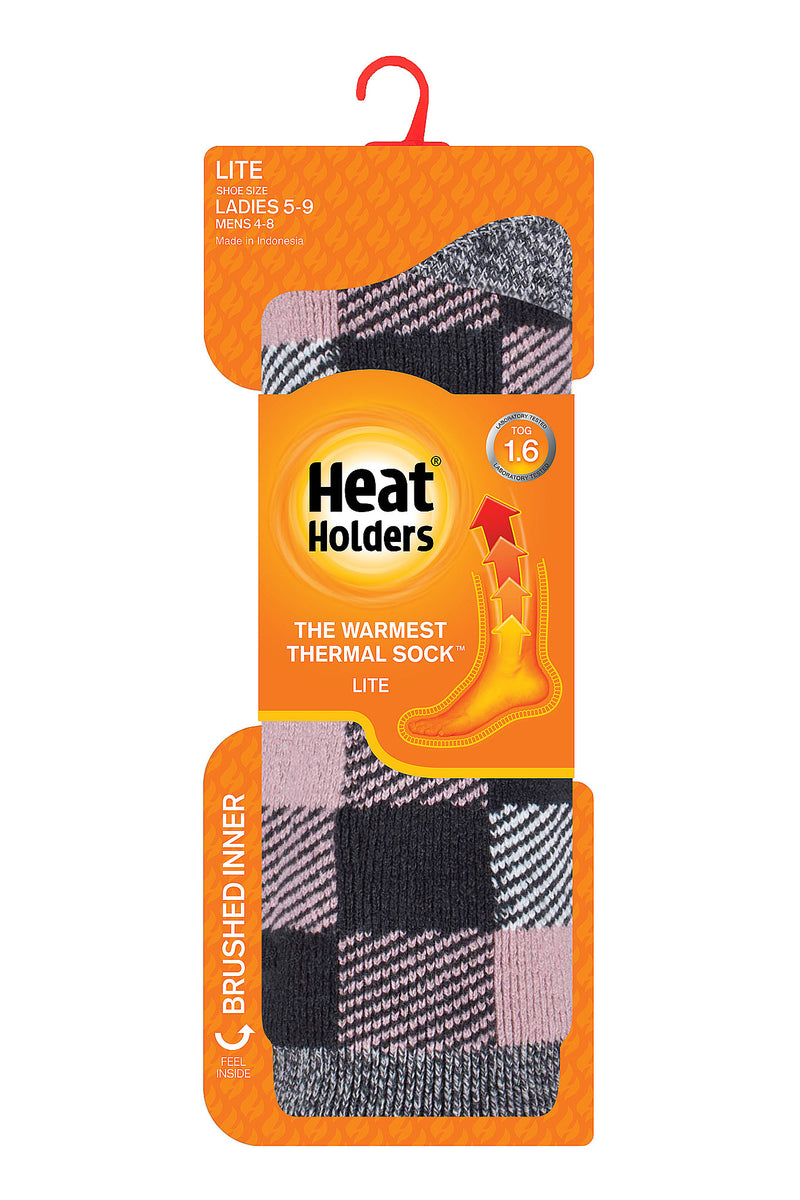 Heat Holders Women's Britney Lite Buffalo Checked Thermal Crew Sock Charcoal/Pink - Packaging