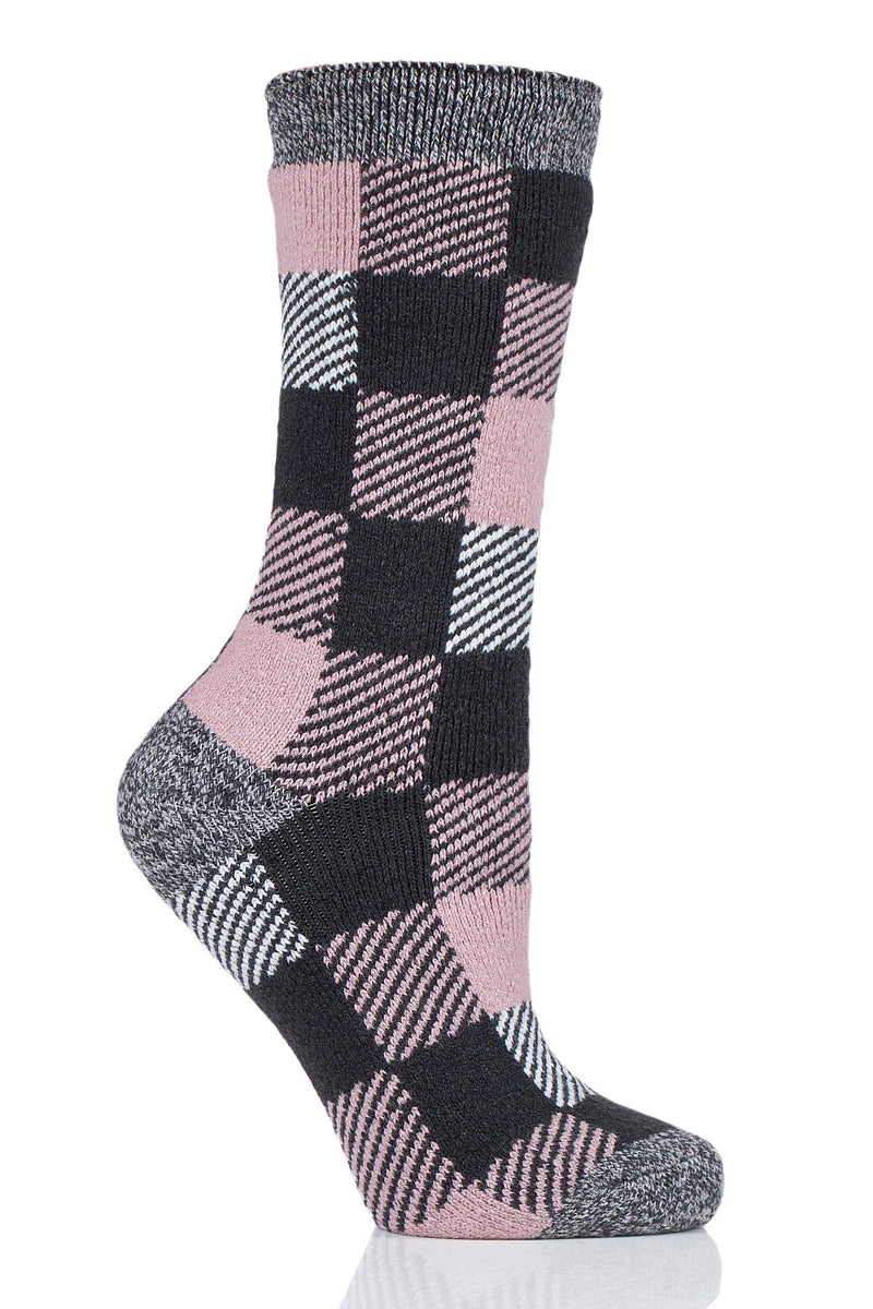 Heat Holders Women's Britney Lite Buffalo Checked Thermal Crew Sock Charcoal/Pink
