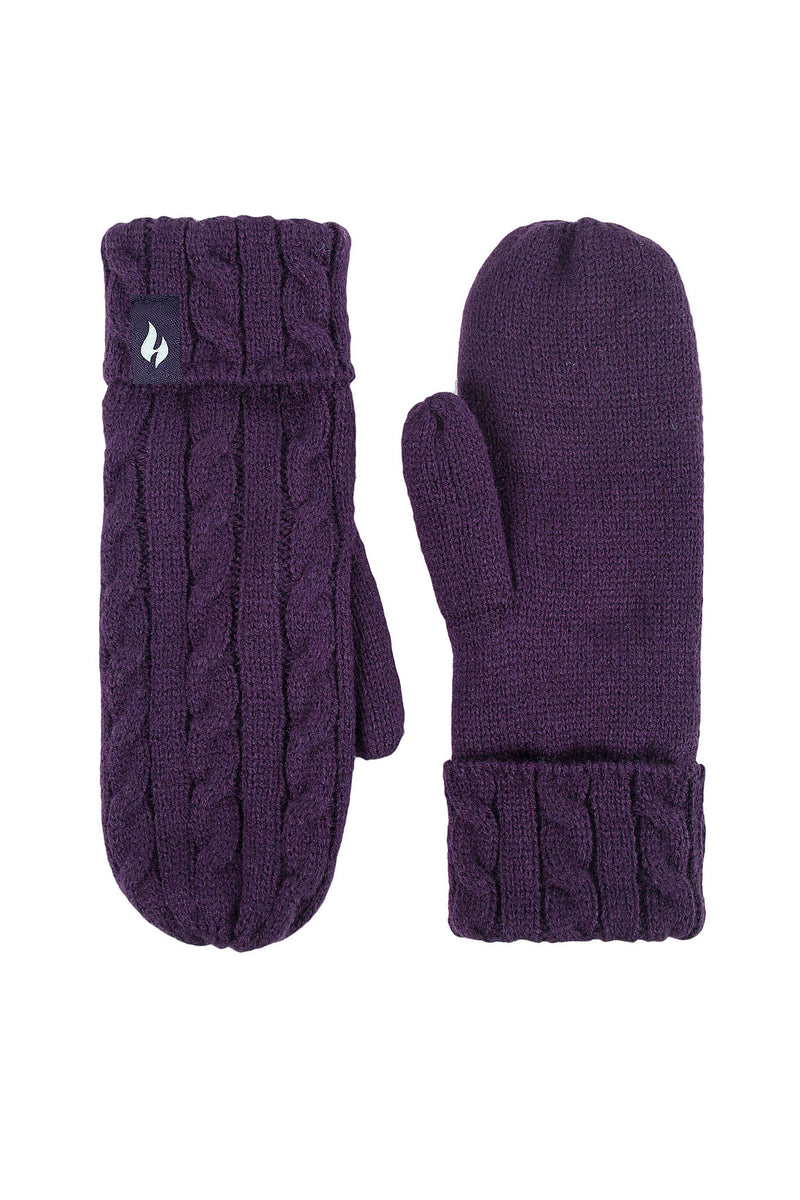 Heat Holders Women's Jackie Cable Knit Thermal Mittens Purple