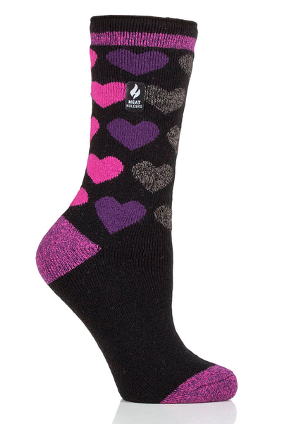 Heat Holders Women's Jennifer Lite Heart Thermal Crew Sock Black/Pink #color_black/pink