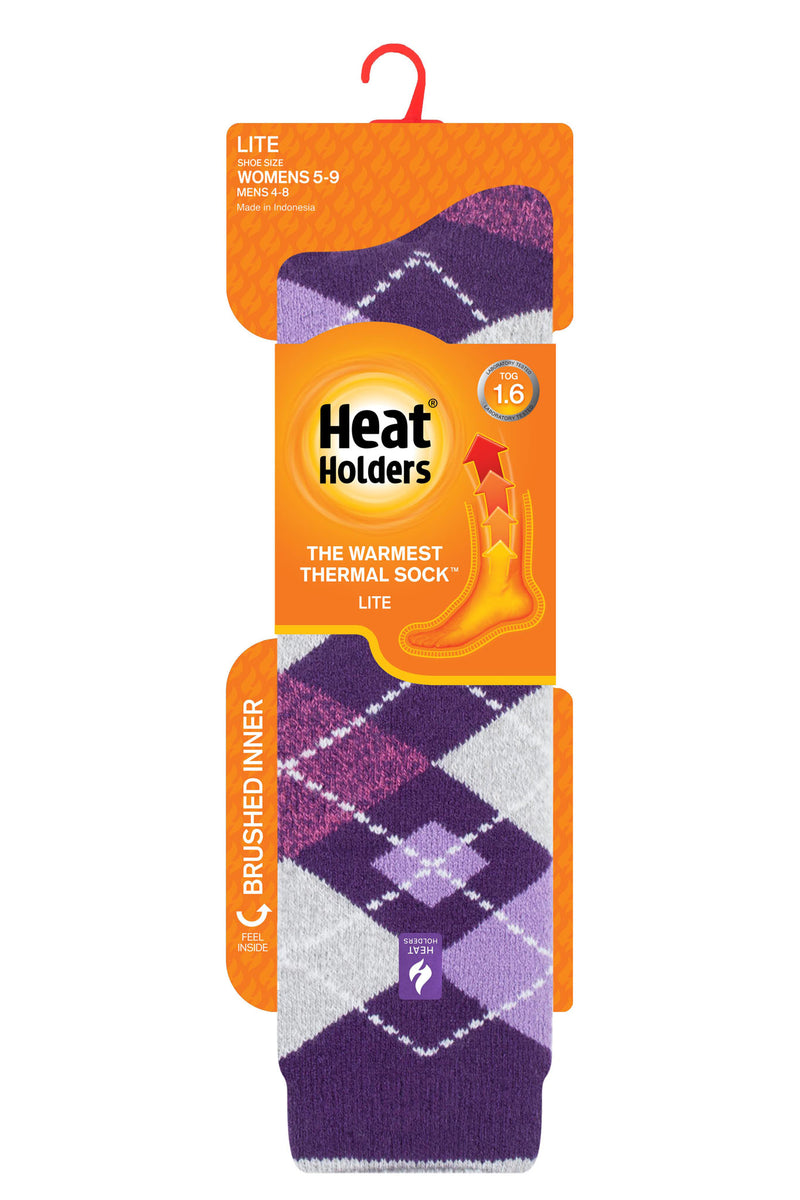 Heat Holders Women's Mahonia Lite Jacquard Argyle Long Thermal Sock Purple - Pack