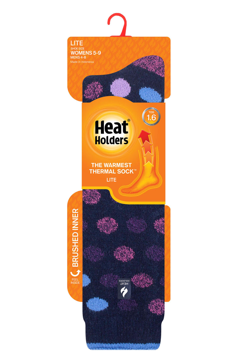 Heat Holders Women's Mahonia Lite Jacquard Spot Long Thermal Sock Navy - Pack