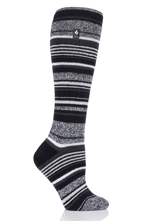 Heat Holders Women's Mahonia Lite Jacquard Stripe Long Thermal Sock Black #color_black