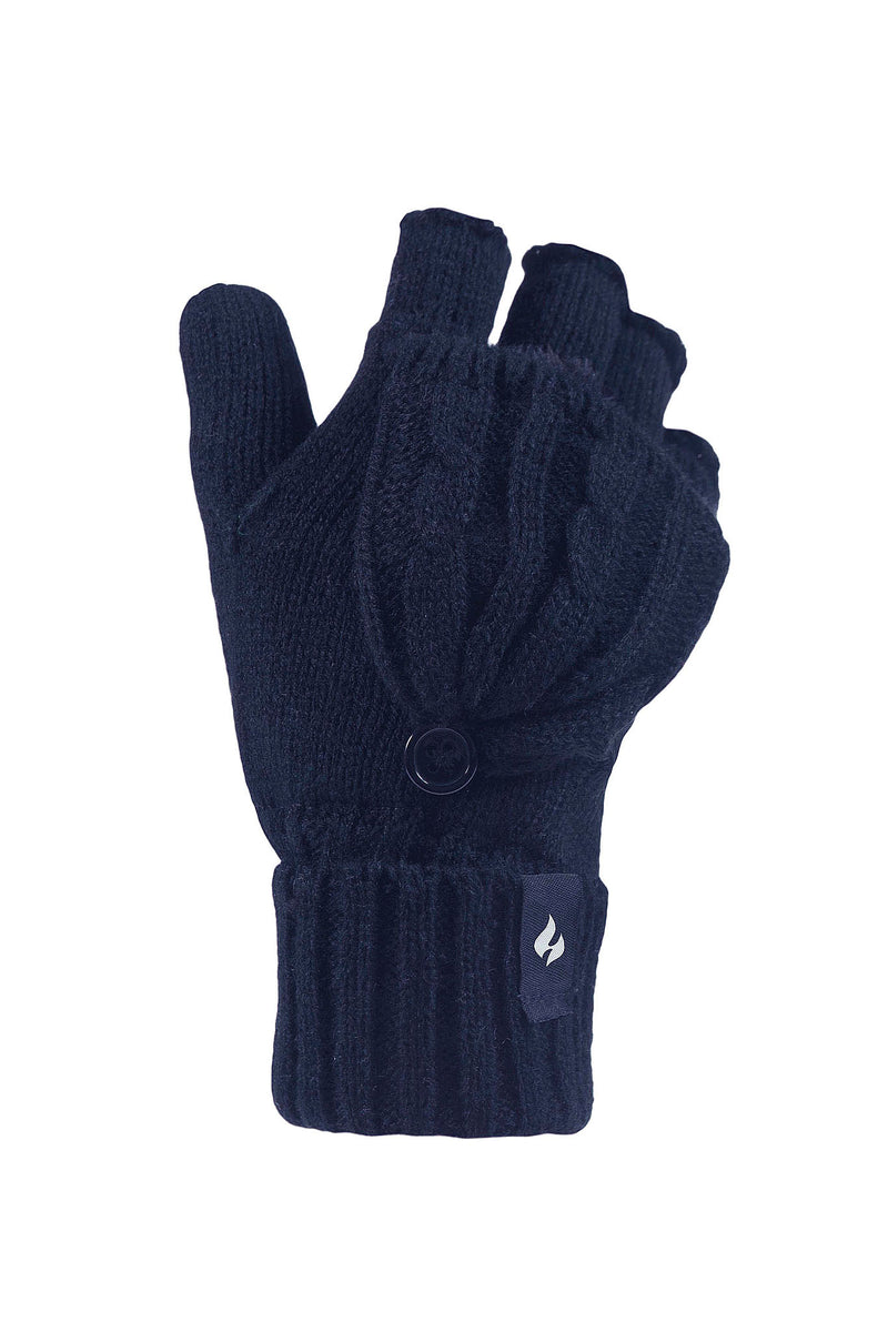 Heat Holders Women's Melinda Cable Knit Thermal Converter Gloves Solid Navy