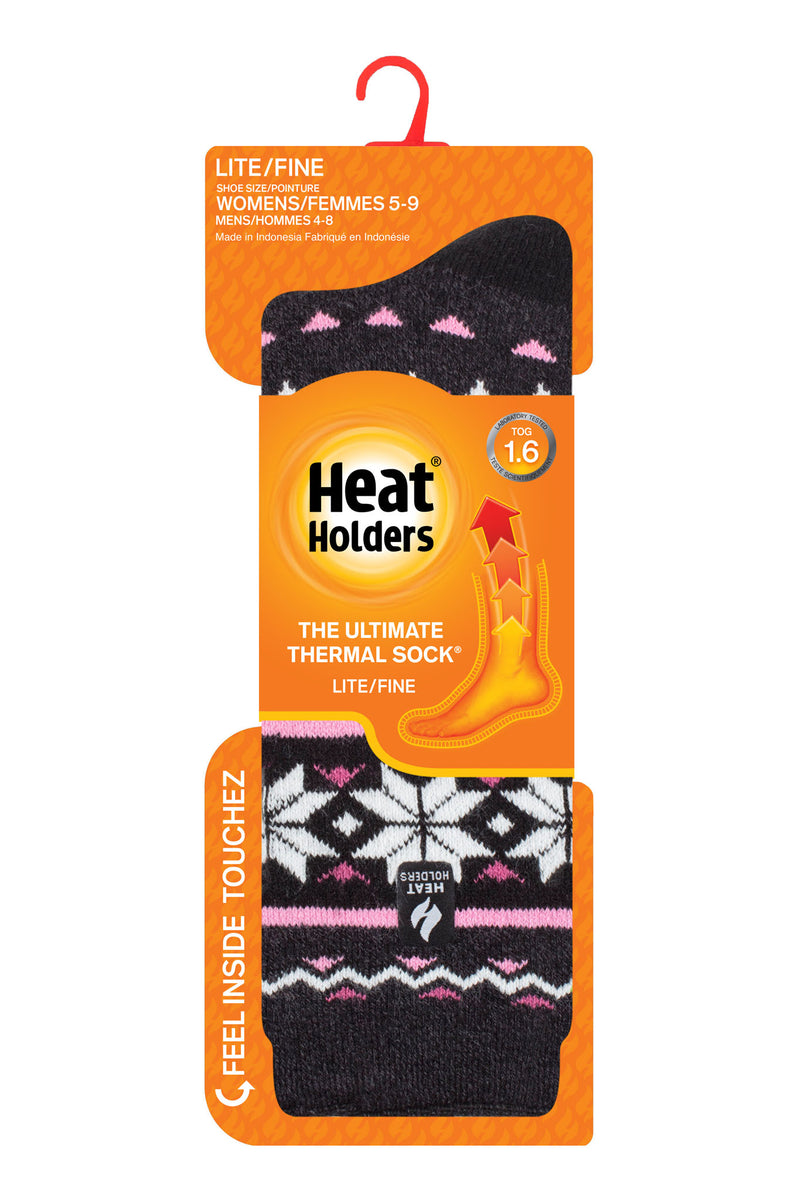 Heat Holders Women's Melissa Lite Fairisle Thermal Crew Sock Black/Charcoal - Packaging
