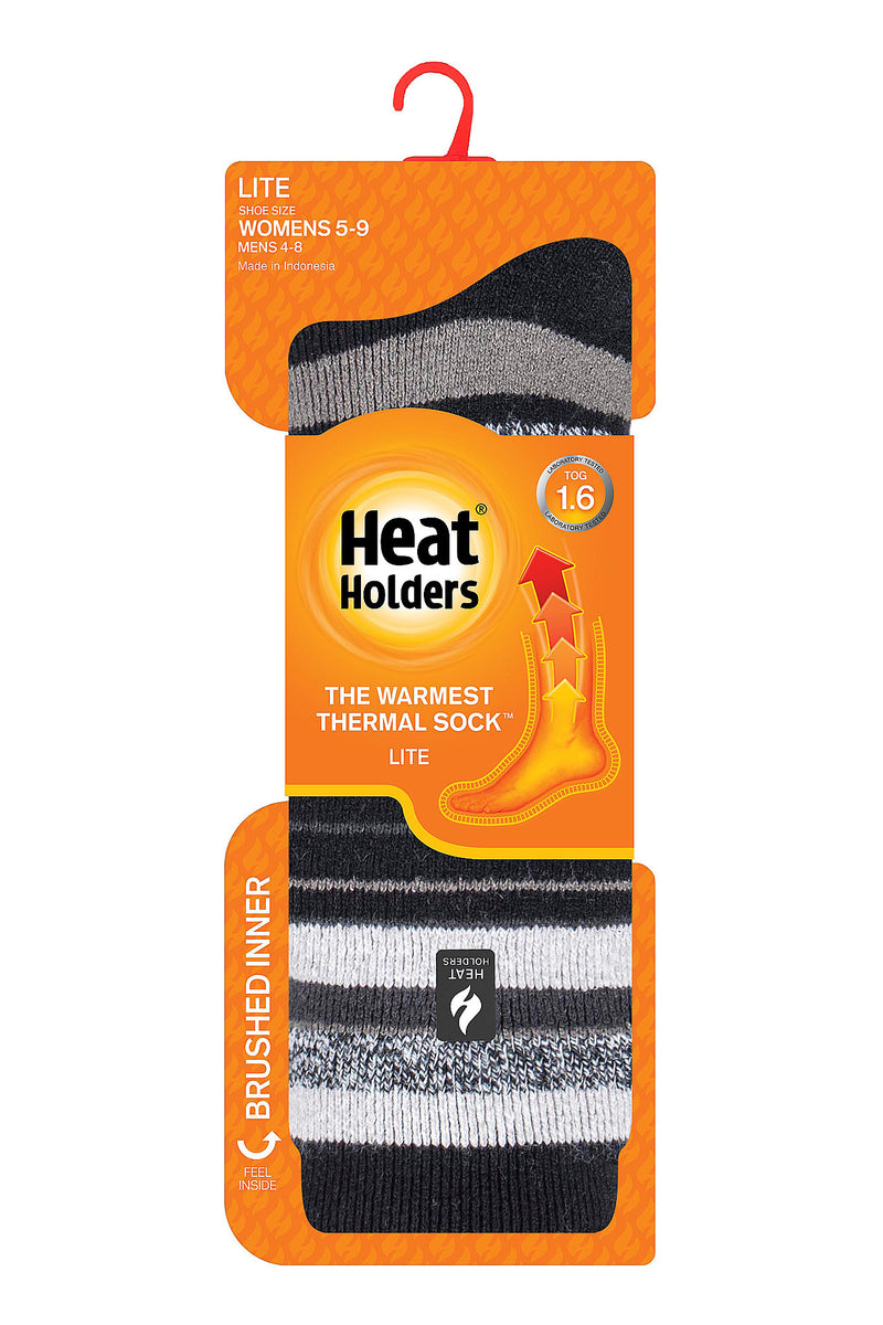 Heat Holders Women's Peony Lite Multi Stripe Thermal Crew Sock Black - Packaging
