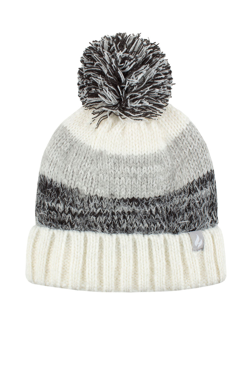 Heat Holders Women's Sloane Feather Knit Roll Up Thermal Hat Charcoal - Flat Shot