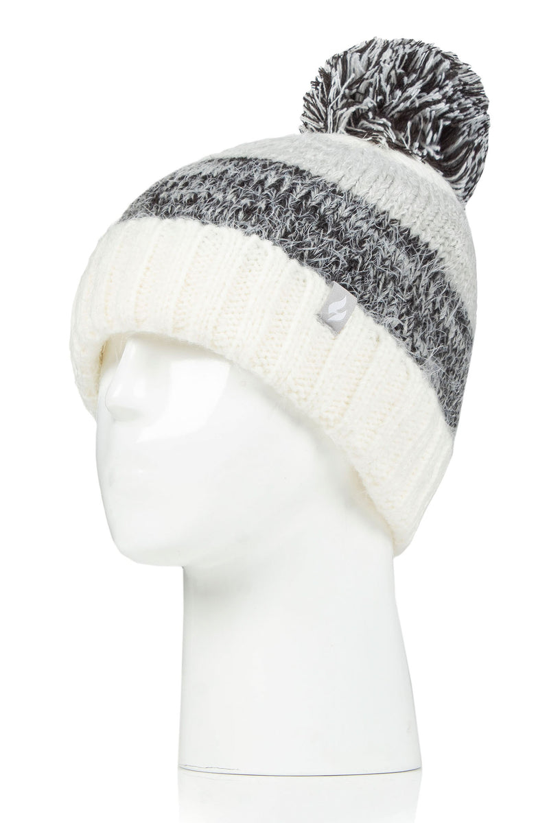 Heat Holders Women's Sloane Feather Knit Roll Up Thermal Hat Charcoal