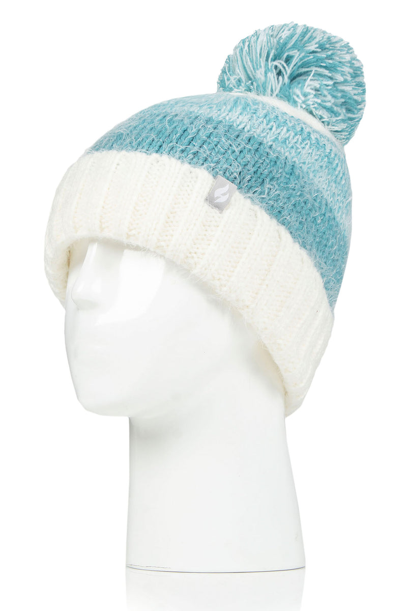 Heat Holders Women's Sloane Feather Knit Roll Up Thermal Hat Teal