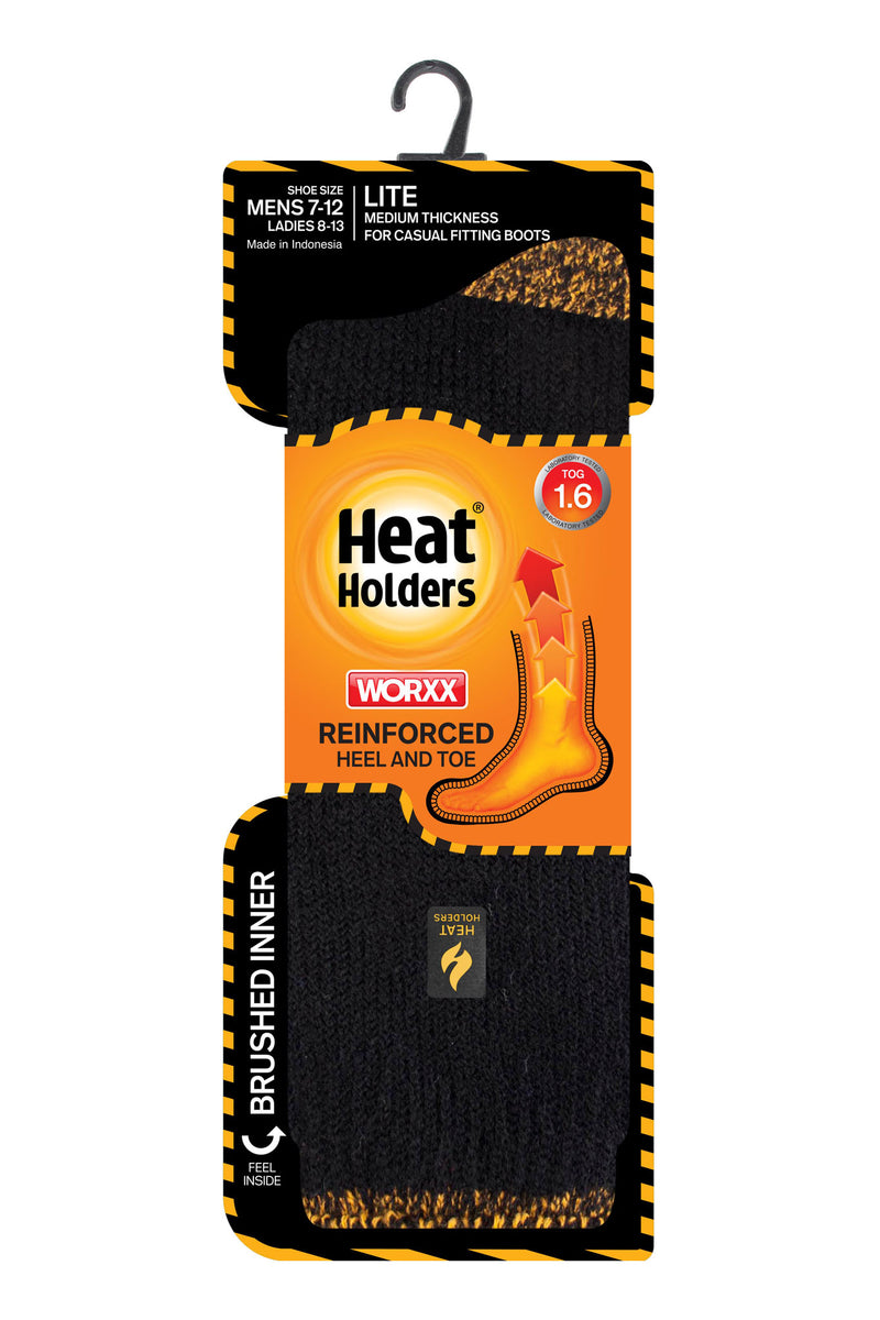 Heat Holders Worxx Men's Hank Lite Contrast Thermal Sock Black/Yellow - Packaging