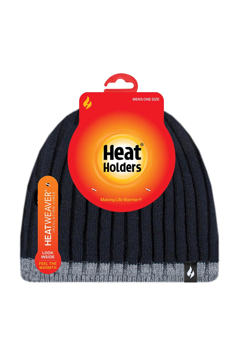 Heat Holders Men's Breacon Ribbed Contrast Thermal Hat Black - Packaging