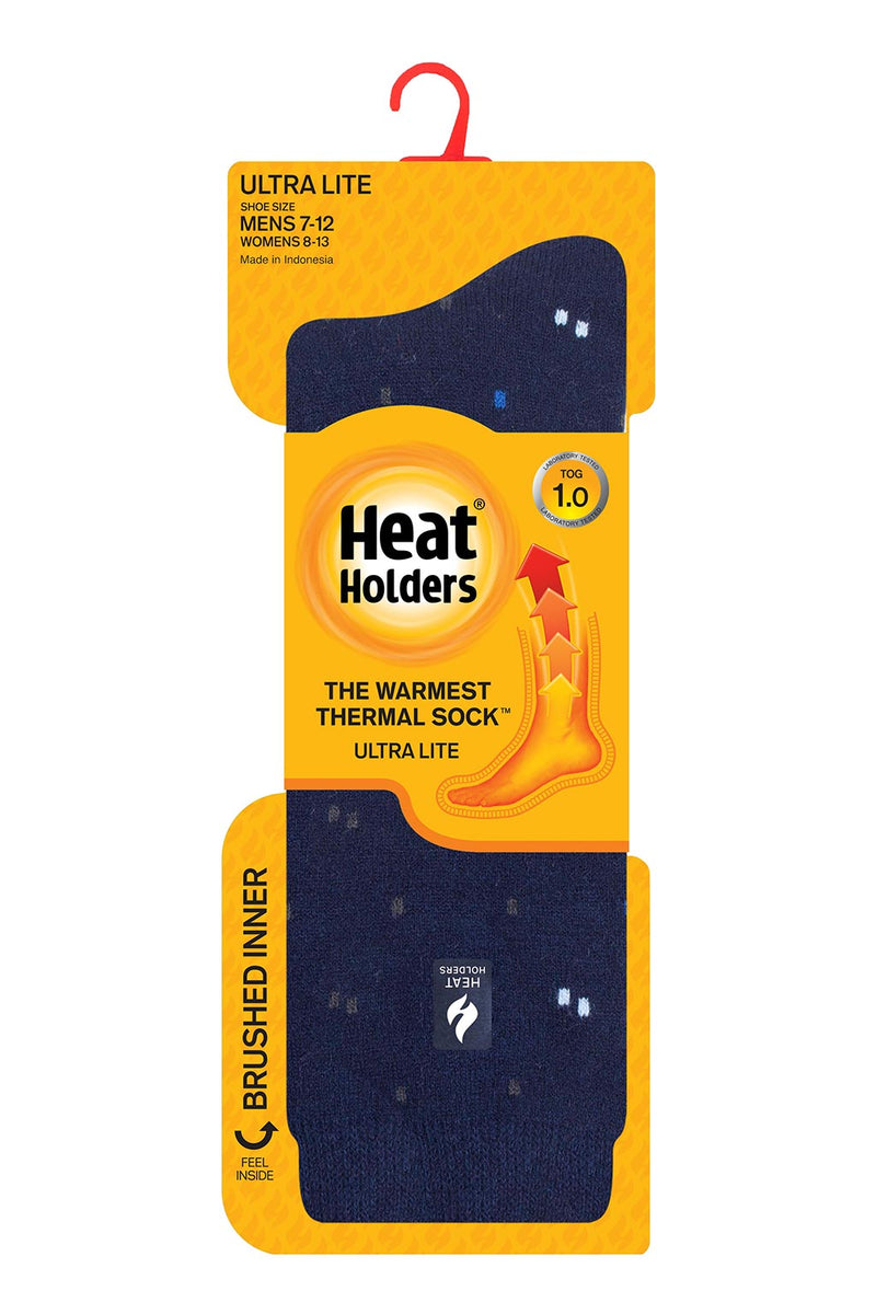 Heat Holders Men's Shane Ultra Lite Micro Pattern Thermal Crew Sock Navy - Packaging