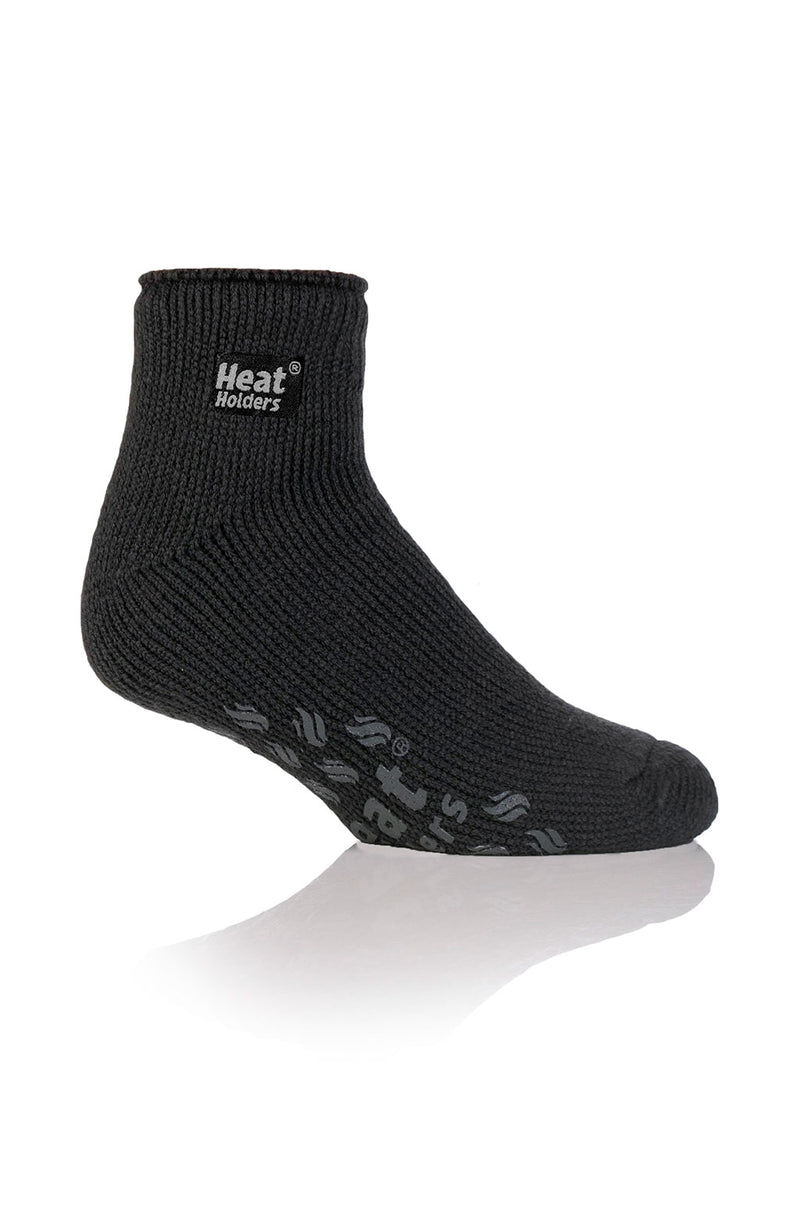 Heat Holders Solid Thermal Ankle Slipper Sock Black with Grey Grip