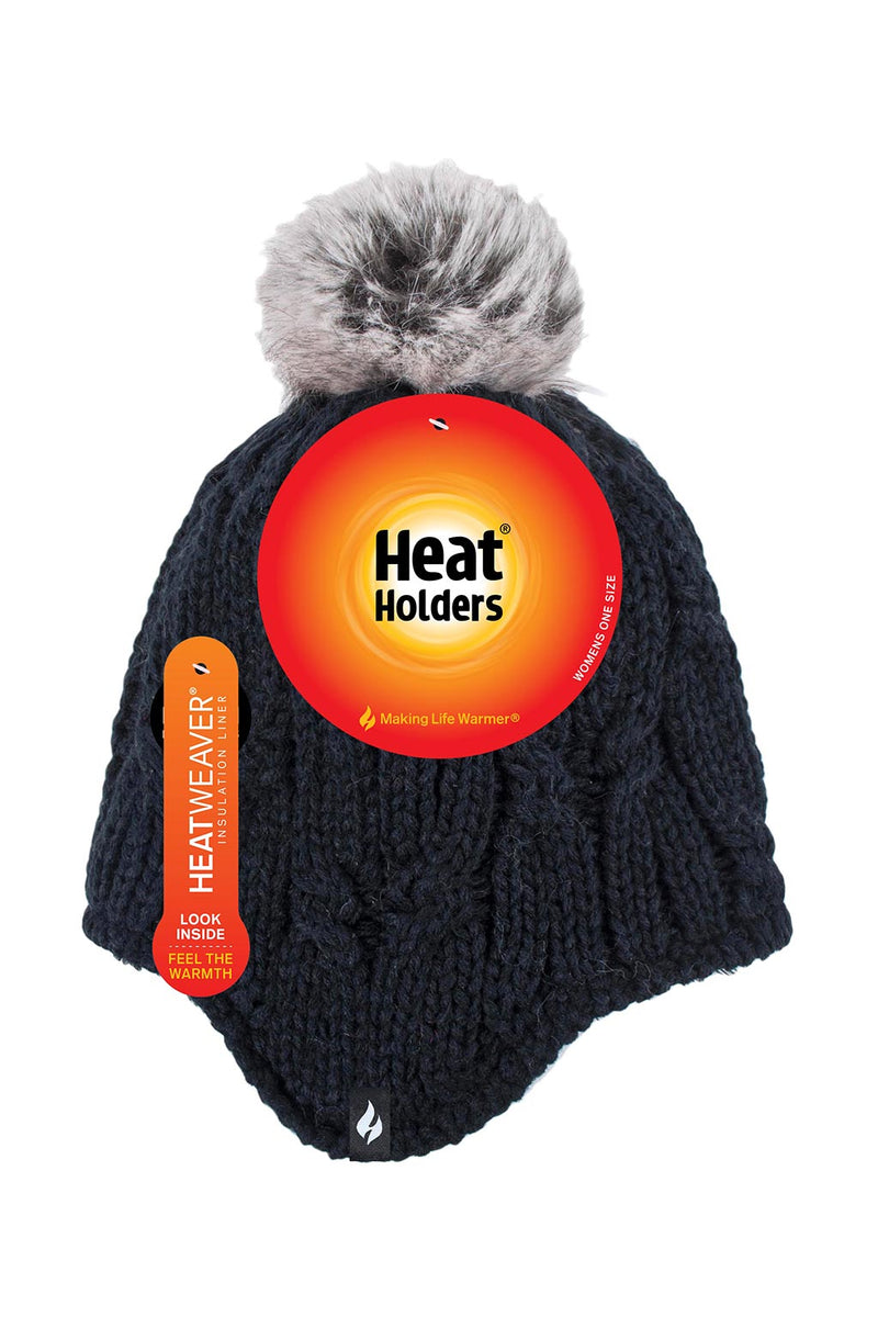 Heat Holders Women's Lowther Knitted Thermal Pom-Pom Hat Black - Packaging