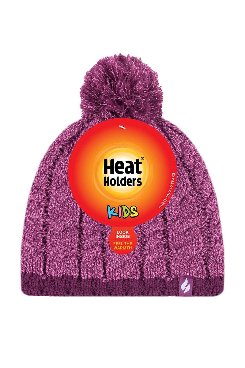 Heat Holders Girls Knitted Thermal Pom Pom Hat Bright Pink/Magenta - Packaging