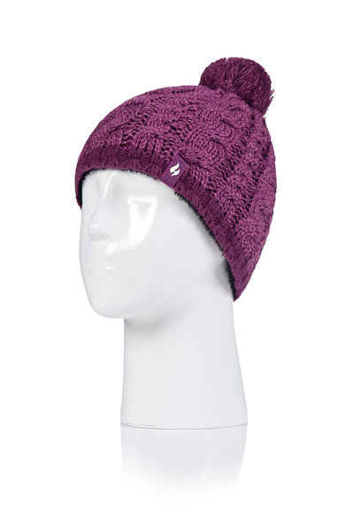 Heat Holders Girls Knitted Thermal Pom Pom Hat Bright Pink/Magenta #color_bright pink/magenta