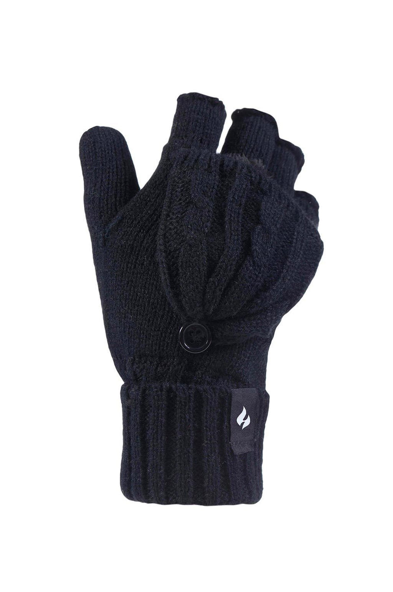 Heat Holders Women's Melinda Cable Knit Thermal Converter Gloves Black