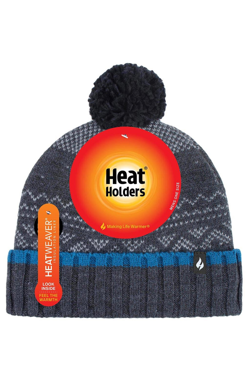 Heat Holders Men's Everest Thermal Pom-Pom Hat Anthracite/Fjord Blue - Packaging