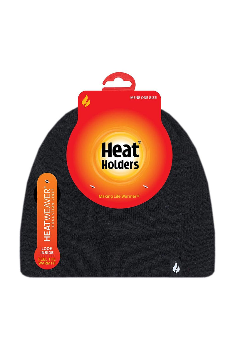 Heat Holders David Mens Flat Knit Watch Cap Black - Packaging