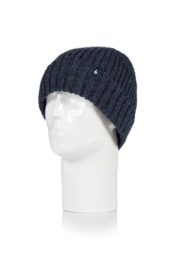Heat Holders Men's Ribbed Roll Up Thermal Hat Navy #color_navy