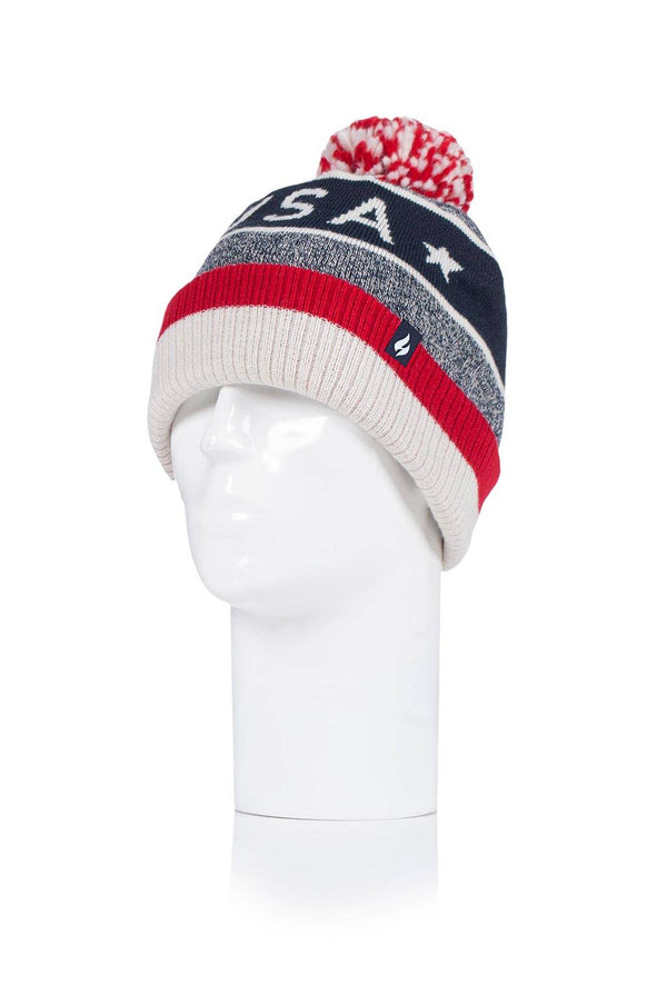 Heat Holders Men's Knitted USA Thermal Pom-Pom Hat Red #color_red
