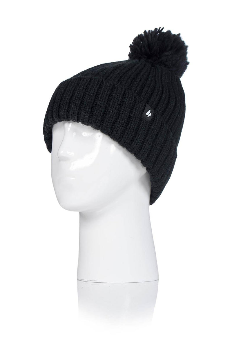 Heat Holders Women's Arden Knitted Thermal Hat With Pom-Pom Black