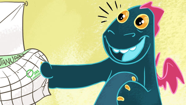 Toestie looking at a circled date on a calendar for January.