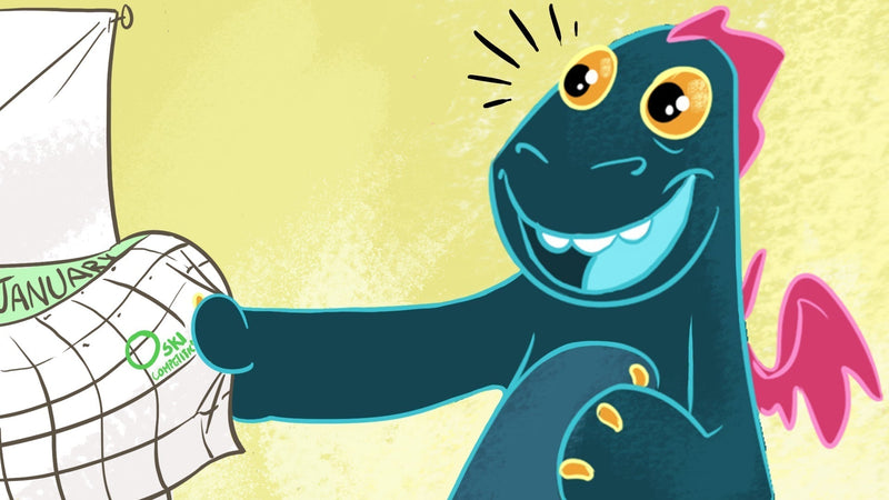 Toestie looking at a circled date on a calendar for January.