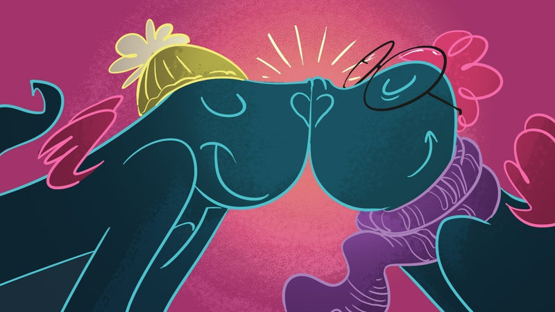 Toestie and Valentine touch noses.