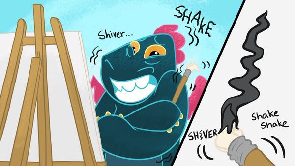 Toestie the Dragon shivers and inset we see that the shivers affects Toestie's painting.