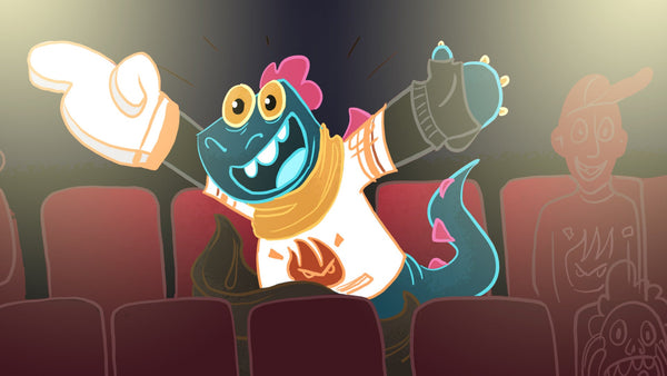 Toestie the Dragon is excited and happy in the stands