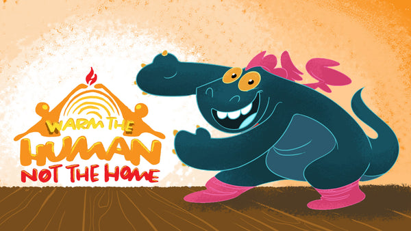 Toastee the Heat Holders® dragon with warm the human not the home logo