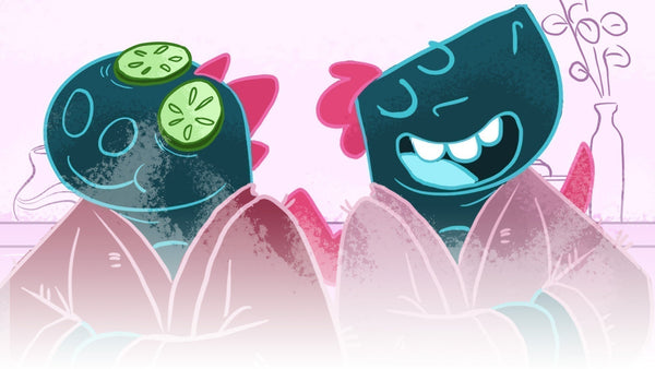 Toesty and friend relax with spa robes.