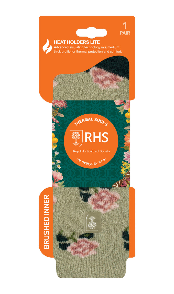 Heat Holders Women's Lite RHS Roses Crew Sock Sage packshot
