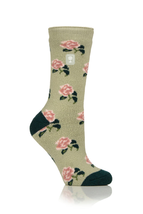 Heat Holders Women's Lite RHS Roses Crew Sock Sage