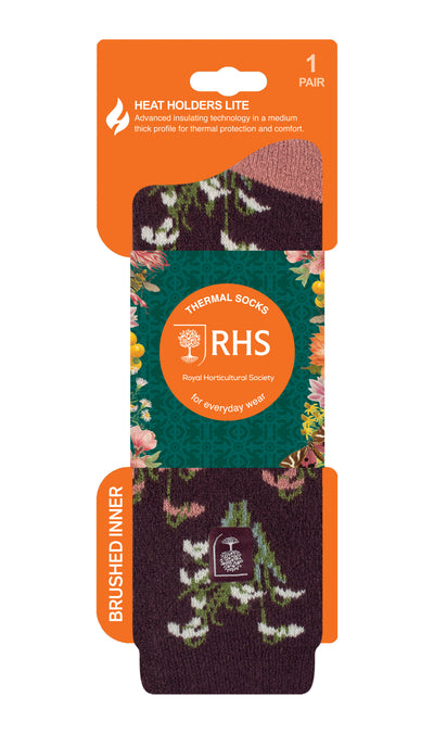 Heat Holders Women's Lite RHS Snowdrops Crew Sock Mulberry 