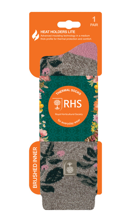 HEAT HOLDERS RHS Women's Lite RHS Berries Crew Sock Grey 