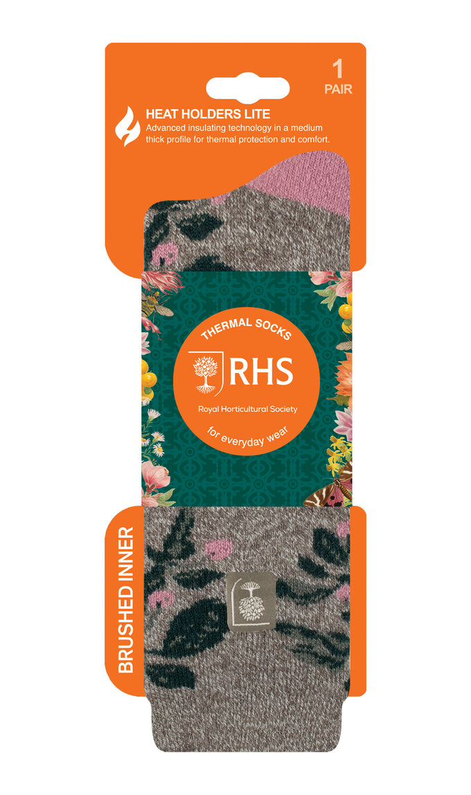 HEAT HOLDERS RHS Women's Lite RHS Berries Crew Sock Grey 