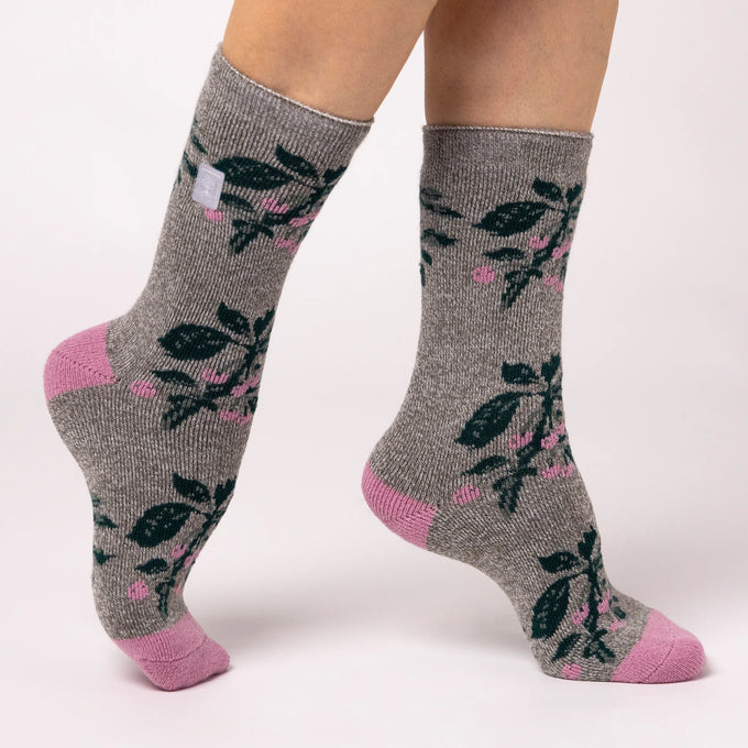 HEAT HOLDERS RHS Women's Lite RHS Berries Crew Sock Grey 