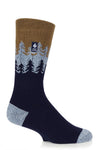 Heat Holders Men's Balsam Ultra Lite Trees Patterned Thermal Crew Socks Navy #color_navy