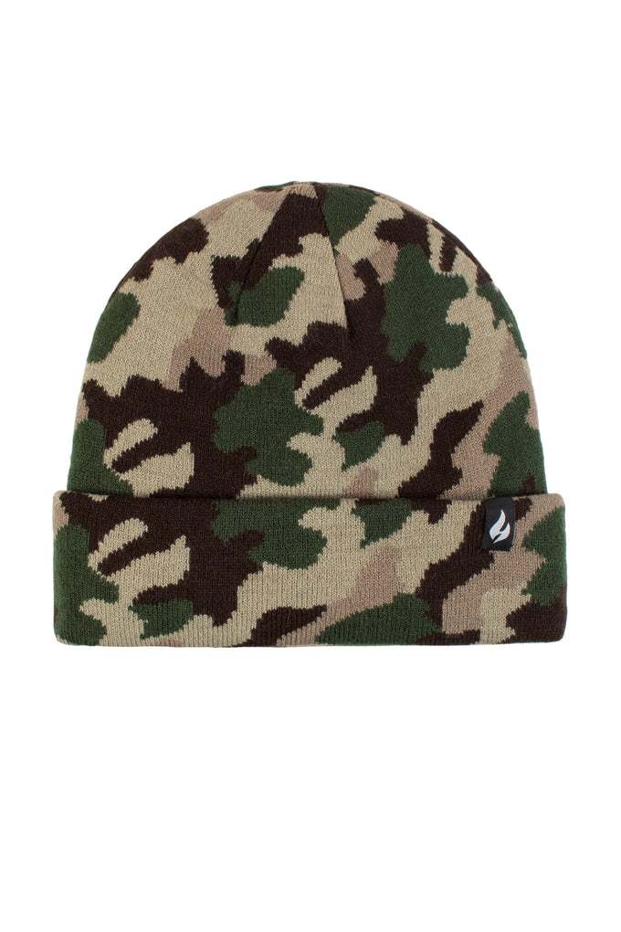 Mens Camouflage Peaked Beanie Hat Winter Warm Knitted Camo
