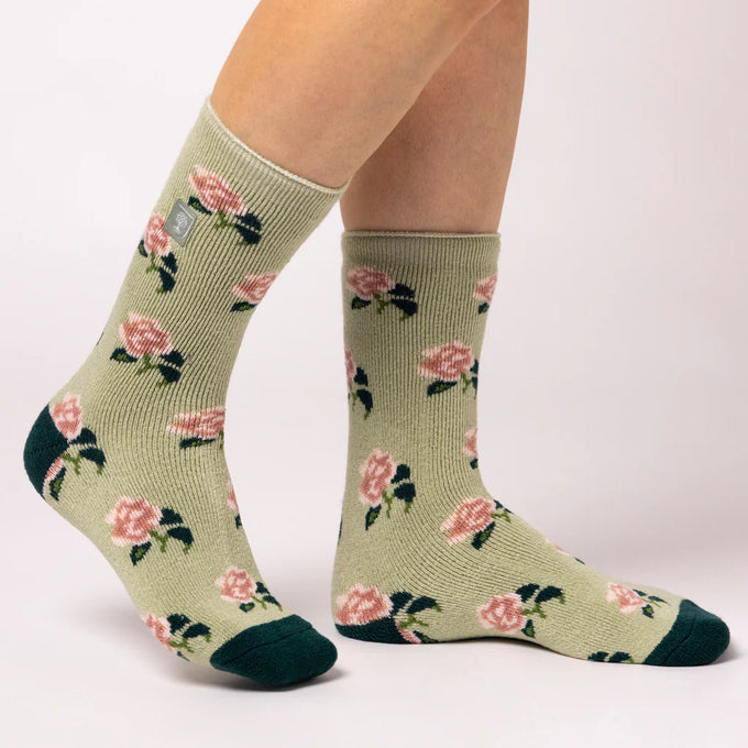 Heat Holders Women's Lite RHS Roses Crew Sock Sage legshot